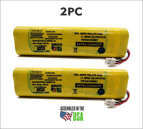 2PC Topcon 24-030001-01 Battery - Replacement for Topcon Hiper Pro, Hiper Lite Plus, Hiper-L1, Hiper Ga, Hiper Gb (Li-ion,7.4V, 5200mAh/40.56Wh) - Top Battery Solutions