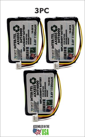 3pc Inter-Tel Axxess INT4000 Cordless Telephone Replacement Battery - Top Battery Solutions