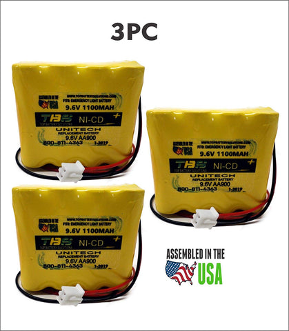 3PC Unitech AA900mAh 9.6V Battery Emergency Light 9.6V 1.1Ah NiCD