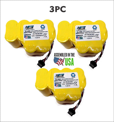 3PC ALARIS MEDICALSYSTEMS Replacement Battery 7000, 7100, 7130, 7131, 7200, 7230, 7231, 7130B Signature Gold Infusion Pump, 7130D Signature Gold Infusion Pump, Signature 2, Signature II