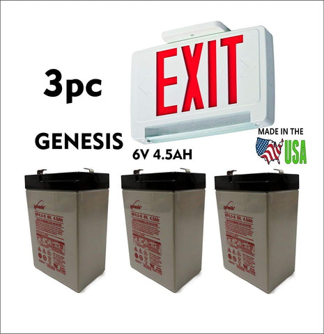 3PC 6V 4.5AH Rechargeable Sealed Lead Acid (SLA) Battery for Exit Light
