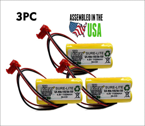 3pc Sure-Lites SL026155 Battery Replacement 4.8v 1.1Ah 26-155