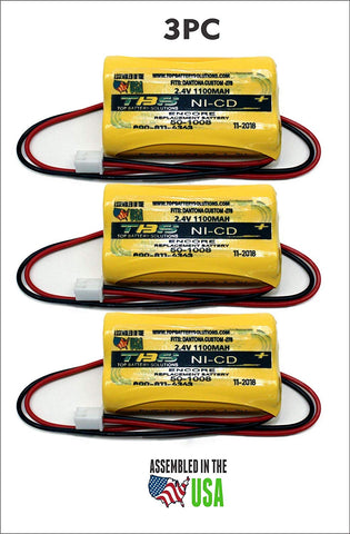 3PC Encore 50-1008, CUSTOM-278 2.4V Replacement Emergency Light Battery