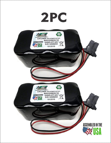 2pc Okuma E5503-377-001,8N-1200SCK; 9.6V, 1200mAh REPLACEMENT Battery