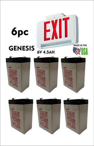 6PC 6V 4.5AH Rechargeable Sealed Lead Acid (SLA) Battery for Exit Light