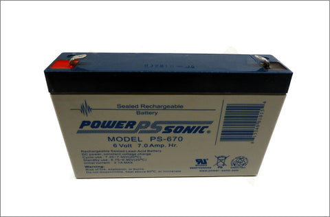 Power-Sonic PS-670, 6V 7Ah Sealed Lead Acid Battery (F1 Terminal) - Top Battery Solutions
