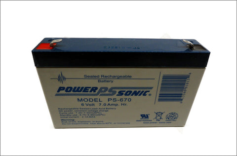 Power-Sonic PS-670, 6V 7Ah Sealed Lead Acid Battery (F1 Terminal)